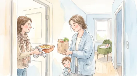 Visite après une naissance : quand venir, quoi apporter